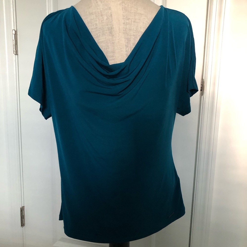 Calvin Klein Deep Teal Draped Neck Short Sleeve Top